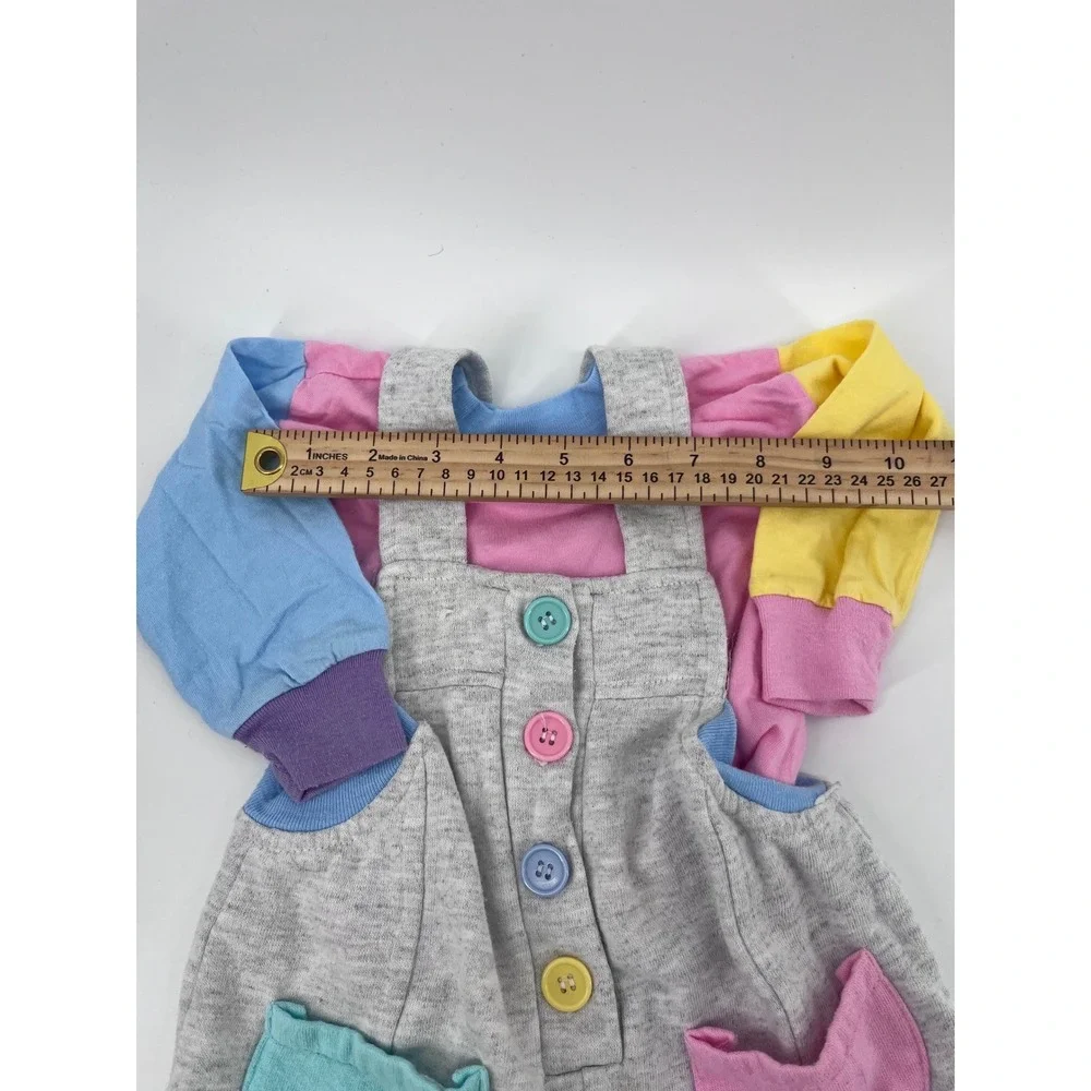 Vintage 90's Colorblock 2 Piece Overalls and Shirt Set Gray Pink 9M  Retro